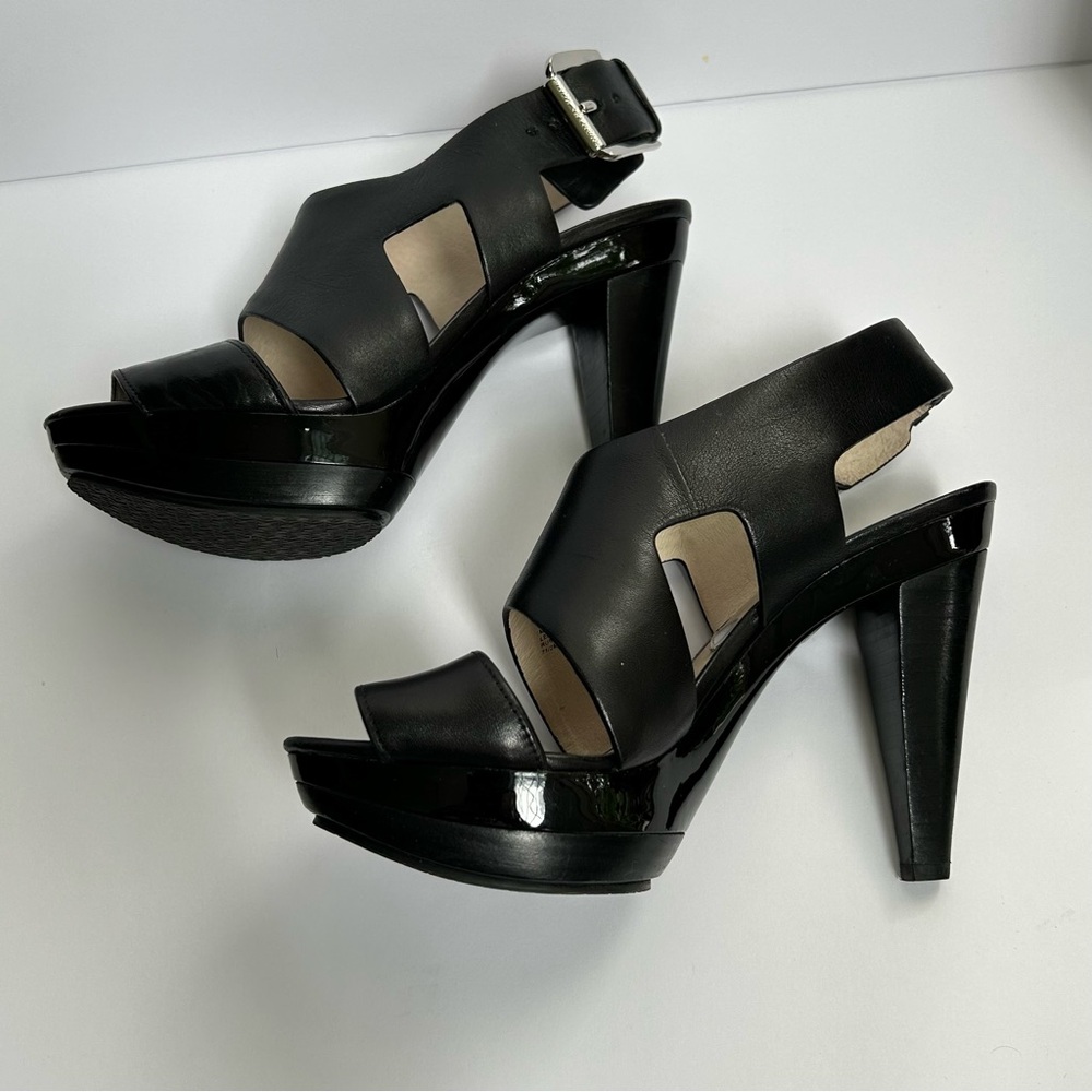 New in box Michael Kors Carla Black Open-Toe Heel platform sandals 7.5M - Picture 7 of 12